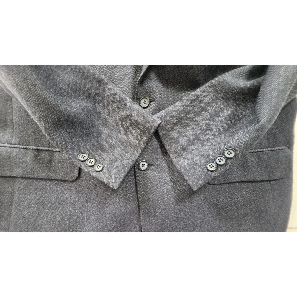 Etienne Aigner Mens Wool Lambswool Blazer 44L Charcoal Gray Herringbone Sport